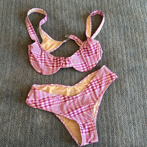 Faithfull the Brand Pernille Pink Plaid Bikini XS - Picture 2 of 8